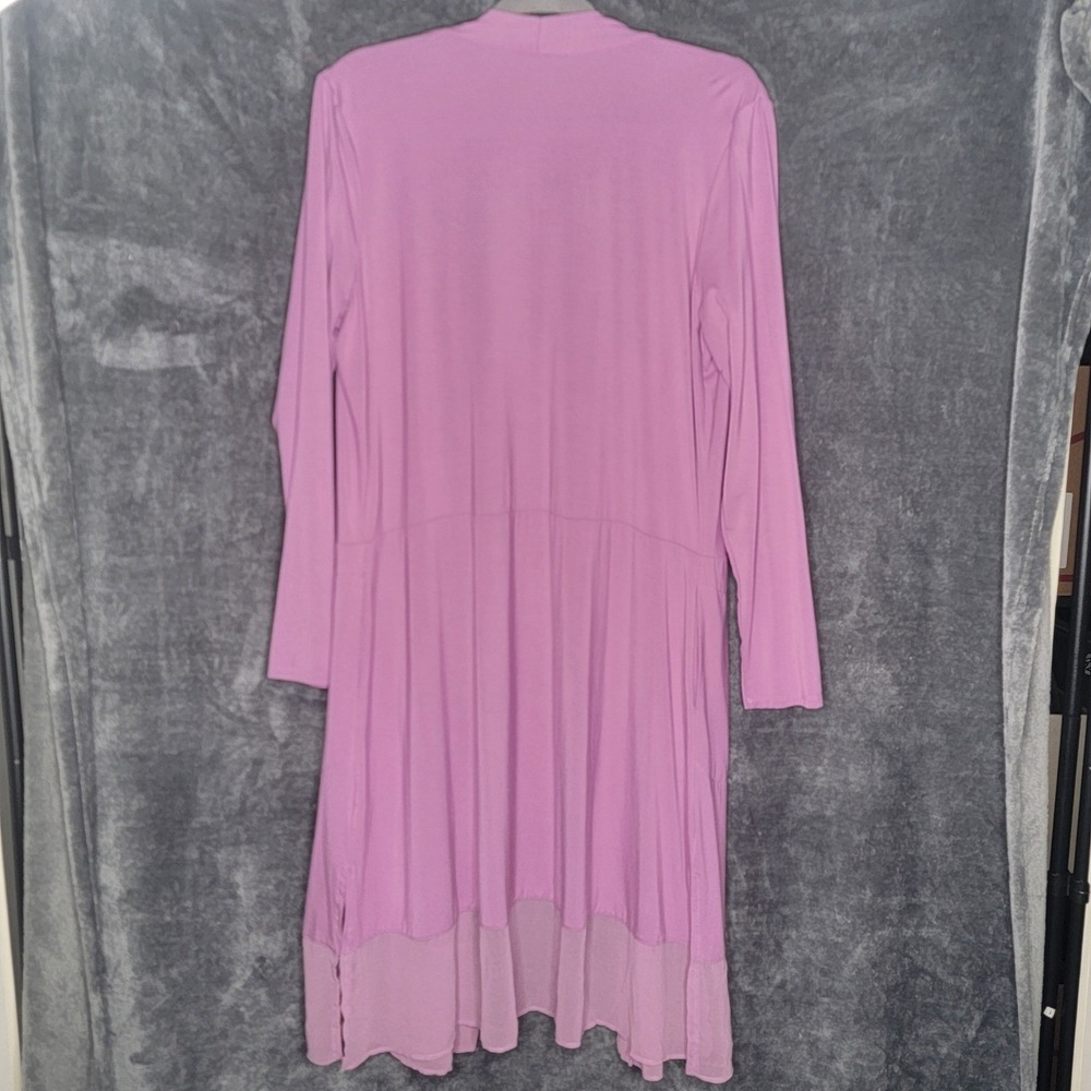 LOGO Lori Goldstein Purple Chiffon Trim Longline Duster Cardigan‎ M NWT Festival - Picture 3 of 13